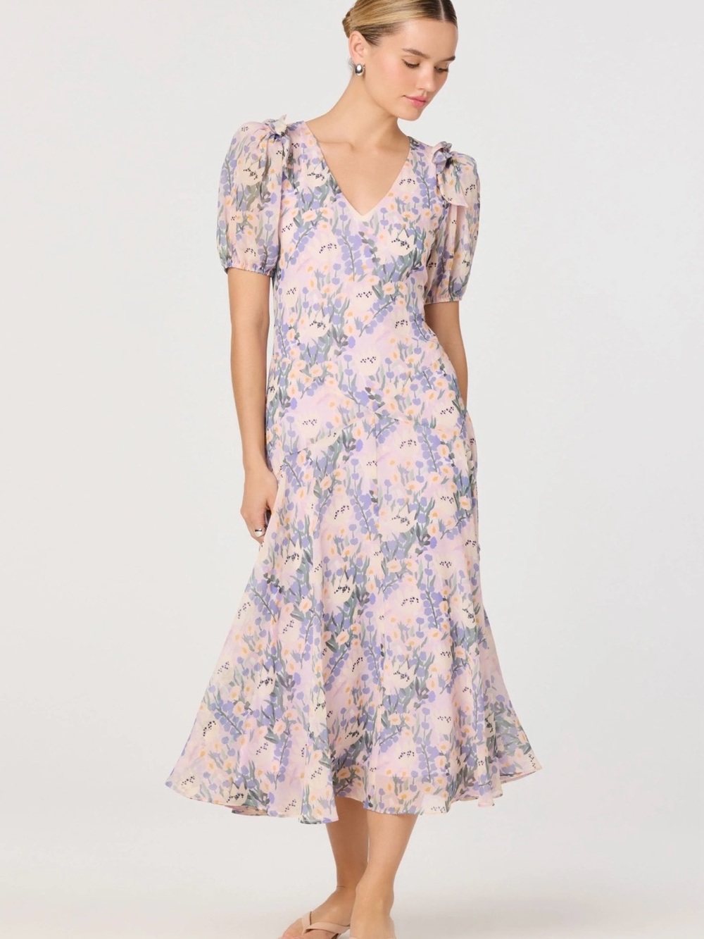 NWT ASTR the Label Jessenia Floral Puff Sleeve Midi Dress Size L